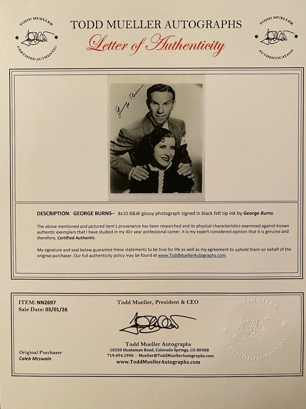 George Burns — George Burns Signed Autographed 8x10 Photo With COA The Burns And Allen Show, image 4