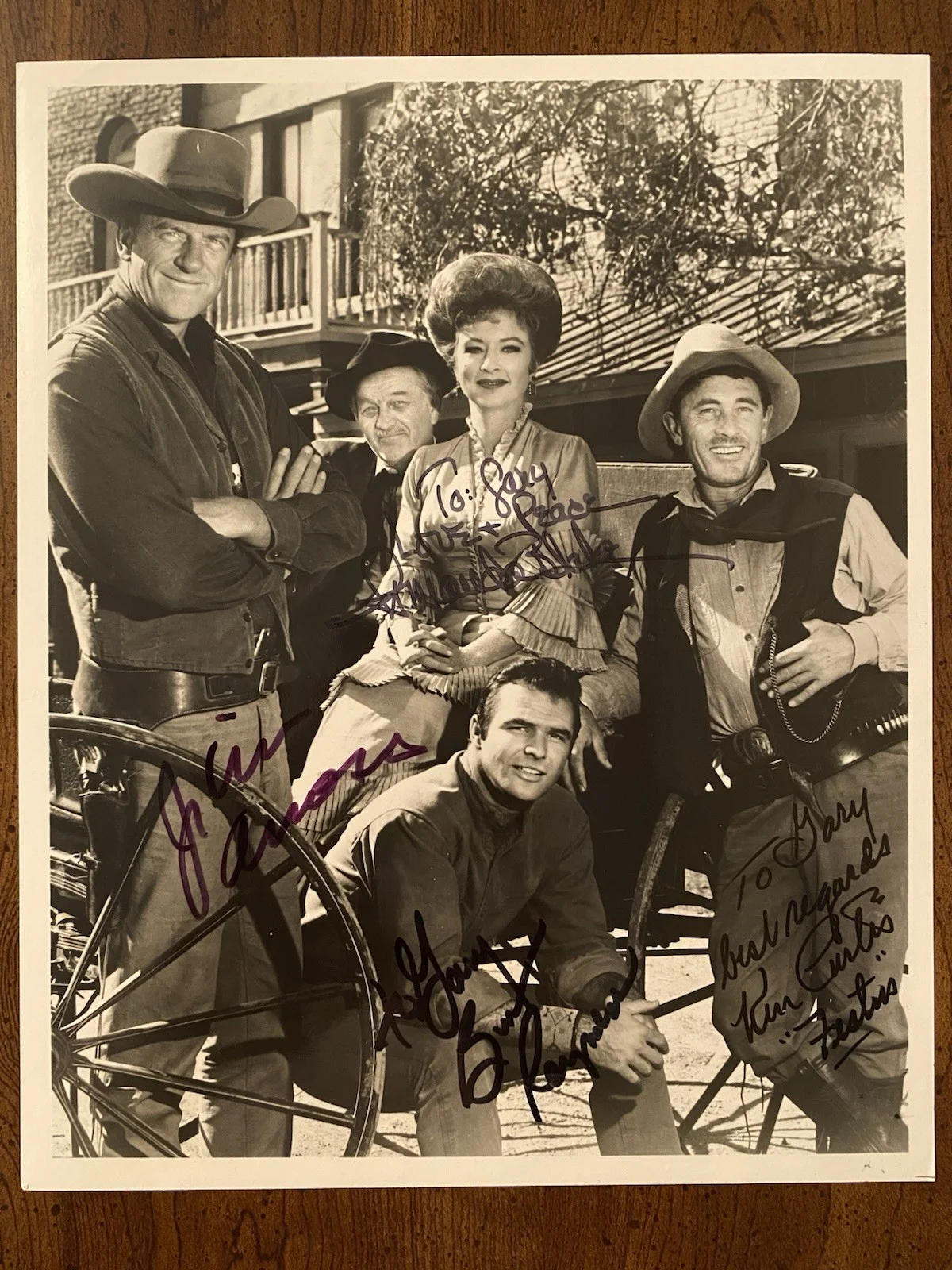 James Arness, Amanda Blake, Ken Curtis, Burt Reynolds — Gunsmoke Cast Signed Photo By 4 With COA Amanda Blake James Arness Ken Curtis…..