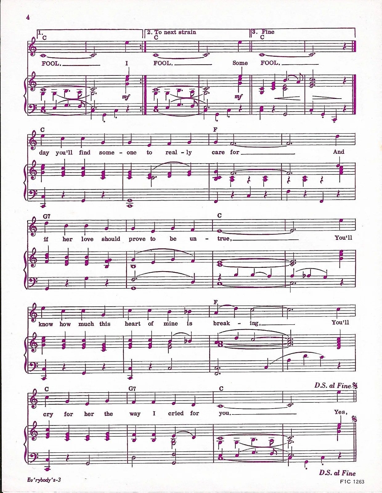 CONNIE FRANCIS — CONNIE FRANCIS HAND SIGNED SHEET MUSIC" EVERYBODY'S SOMEBODY'S" FOOL --PSA COA, image 4