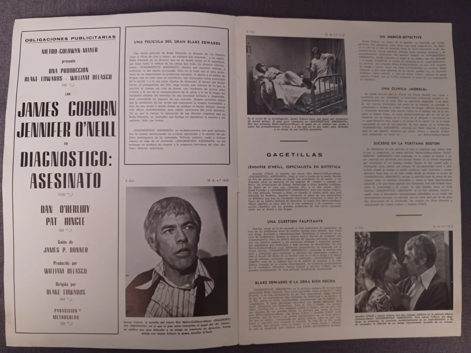 DIAGNOSTICO ASESINATO (1) / ORIGINAL SPANISH PRESS SHEET / JENNIFER O'NEILL, изображение 2