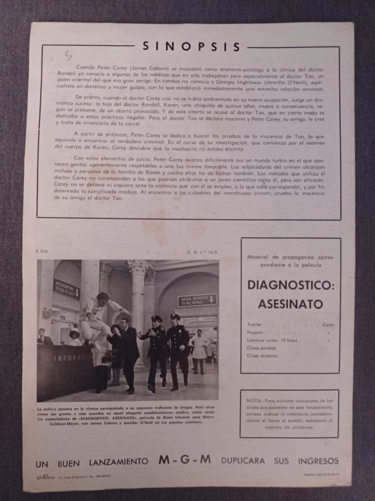 DIAGNOSTICO ASESINATO (1) / ORIGINAL SPANISH PRESS SHEET / JENNIFER O'NEILL, изображение 5