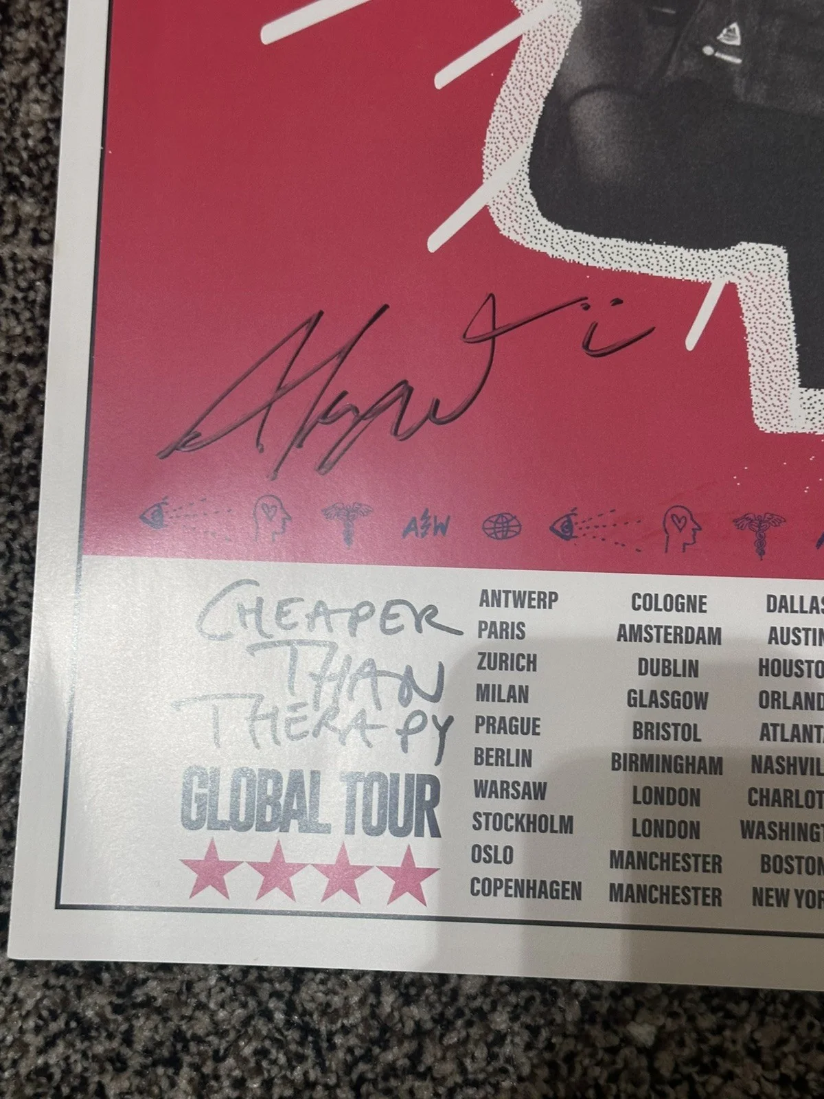 ALEX WARREN SIGNED Poster Ordinary cheaper than therapy tour, image 2