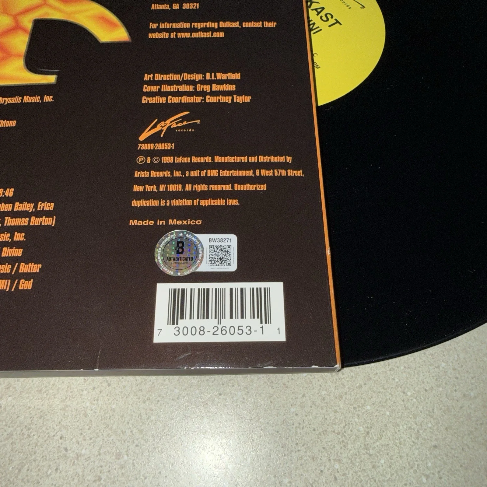RAPPER BIG BOI OUTKAST signed autographed AQUEMINI VINYL RNR HOF BECKETT BAS COA, image 4