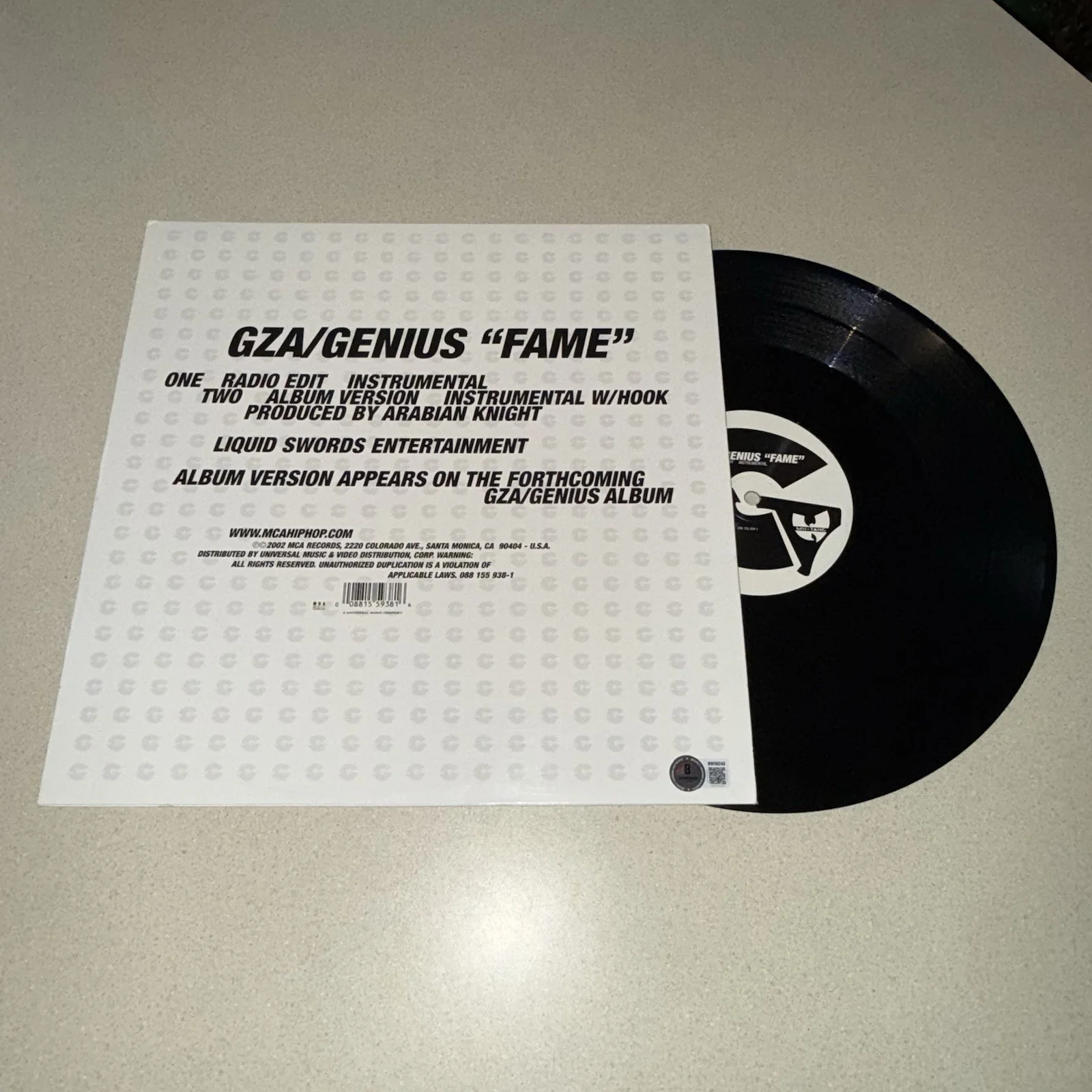 GZA GENIUS WU-TANG CLAN signed autographed "FAME" THE VINYL BECKETT BAS COA, изображение 3