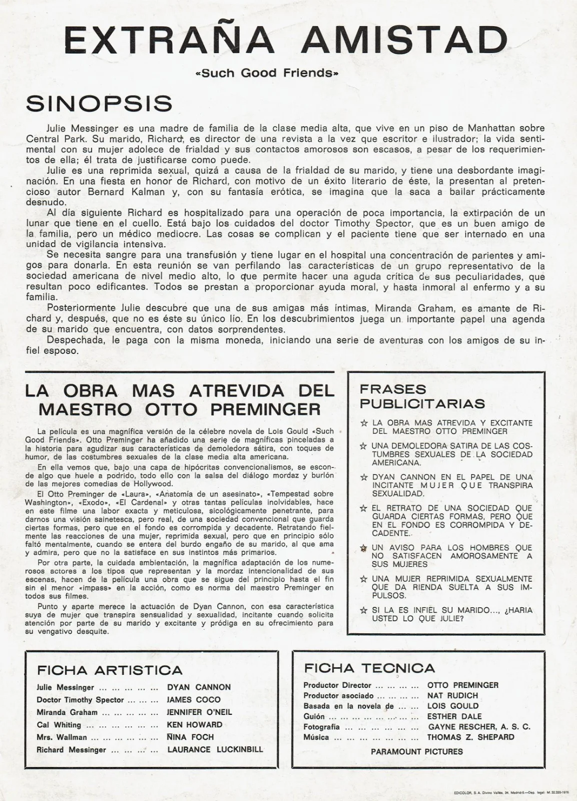 EXTRANA AMISTAD (1) / ORIGINAL SPANISH PRESS SHEET / JENNIFER O'NEILL, изображение 2