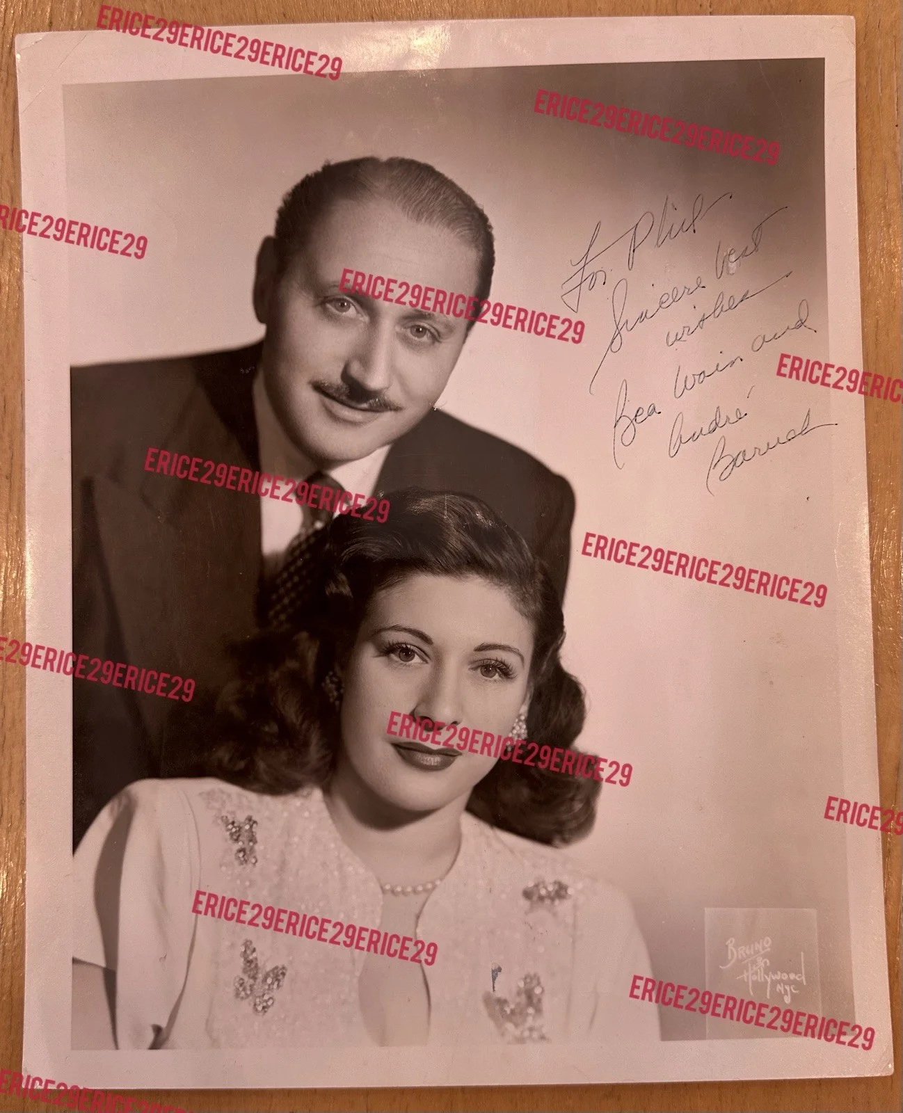 BEA WAIN, ANDRE BARUCH — BEA WAIN & ANDRE BARUCH Signed Photo by Bruno Hollywood Big Band Singer Radio, изображение 2