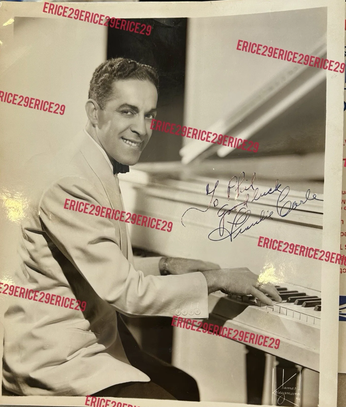 Frankie Carle SIGNED 1940s Publicity Photo Autograph Pianist Bandleader 8” x 10”, изображение 2
