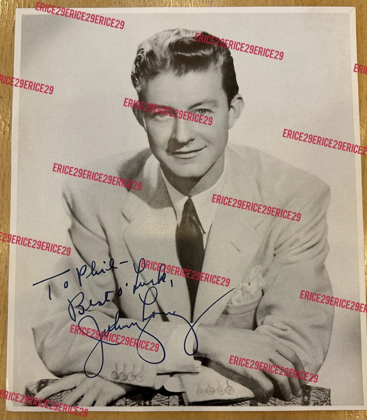 Johnny Long SIGNED 1940s Publicity Photo Autograph Violinist Bandleader 8” x 9”, изображение 2