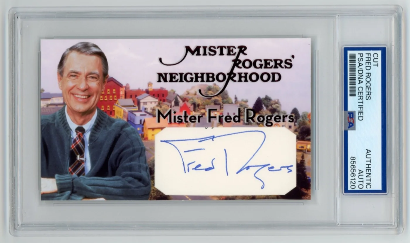 Fred Rogers — Mister Fred Rogers Signed Cut Custom Neighborhood 3x5 Card PSA DNA Slabbed AUTO