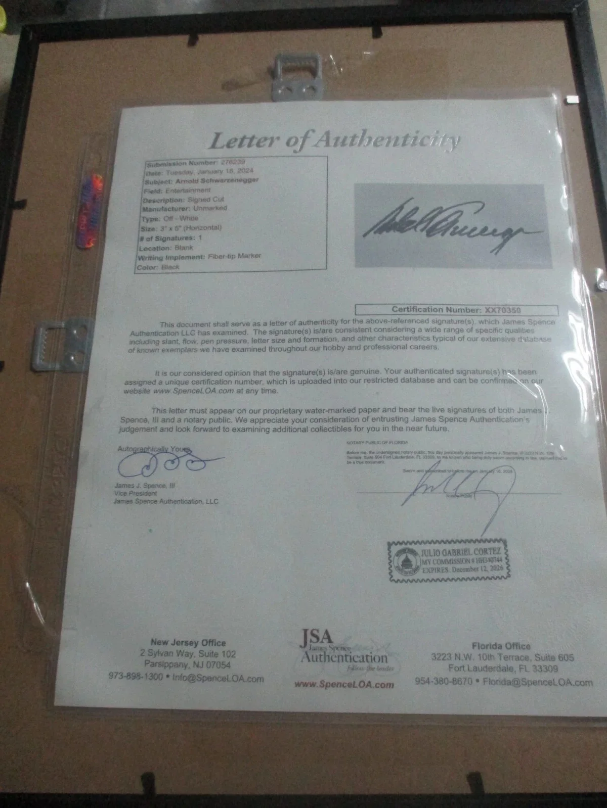 ARNOLD SCHWARZENEGGER — ARNOLD SCHWARZENEGGER AUTHENTIC SIGNED/AUTOGRAPHED FRAMED CUT--JSA CERTIFIED, image 5