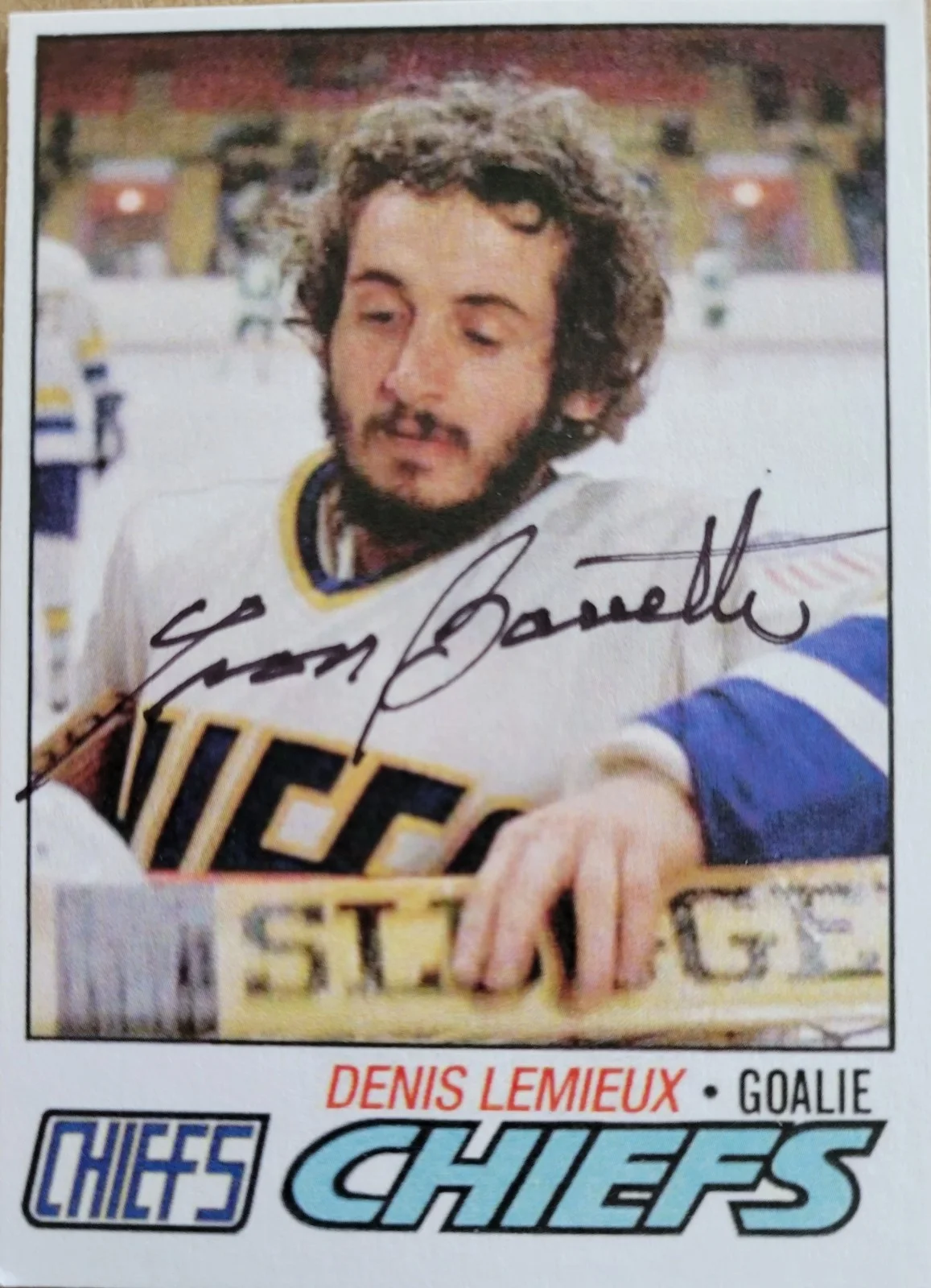 Yvon Barrette — Yvon Barrette Denis Lemieux signed Slap Shot trading card
