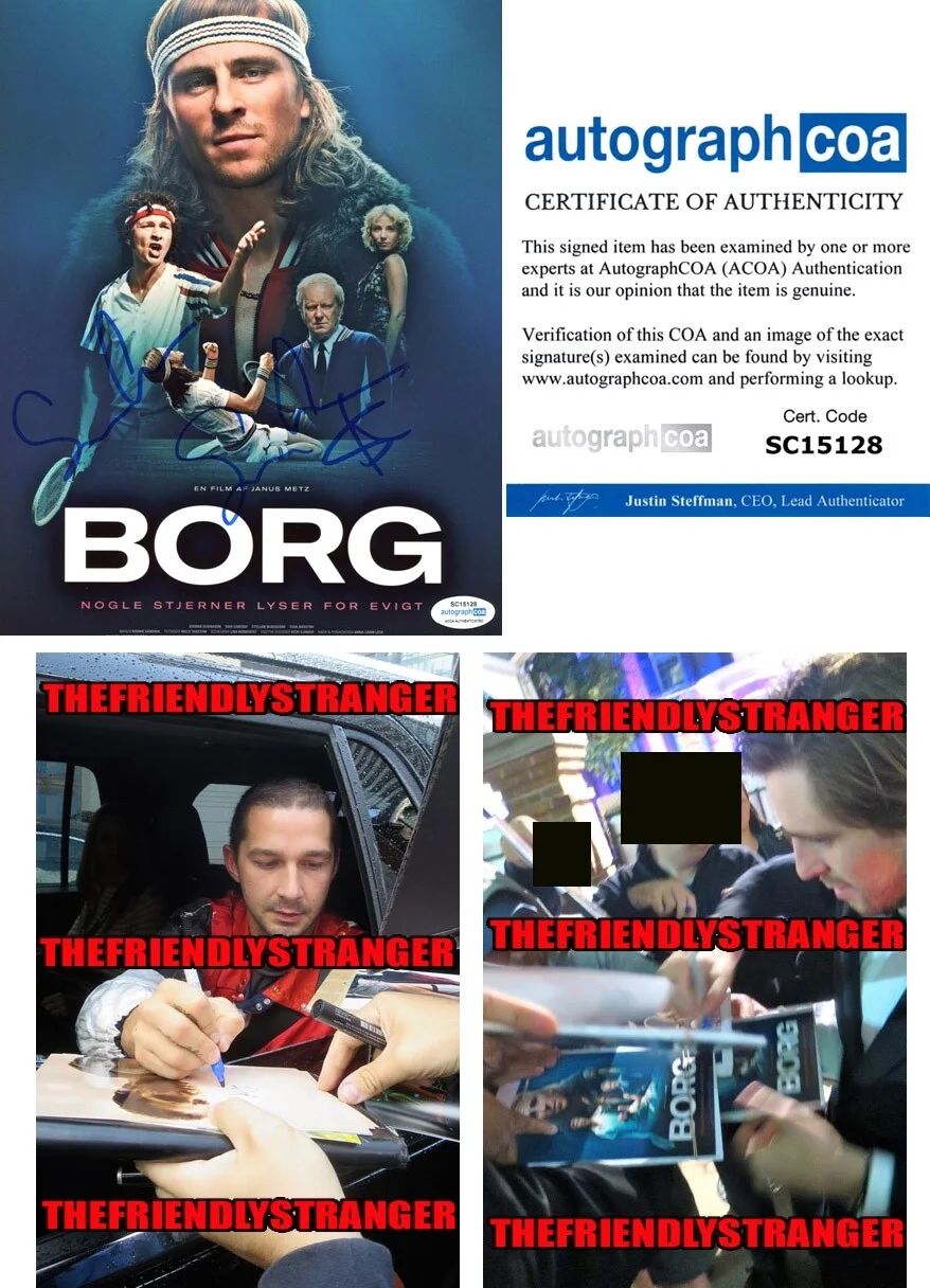 SHIA LaBEOUF & SVERRIR GUDNASON — Shia LaBeouf & Sverrir Gudnason signed "BORG VS McENROE" 8x10 Photo ACOA COA