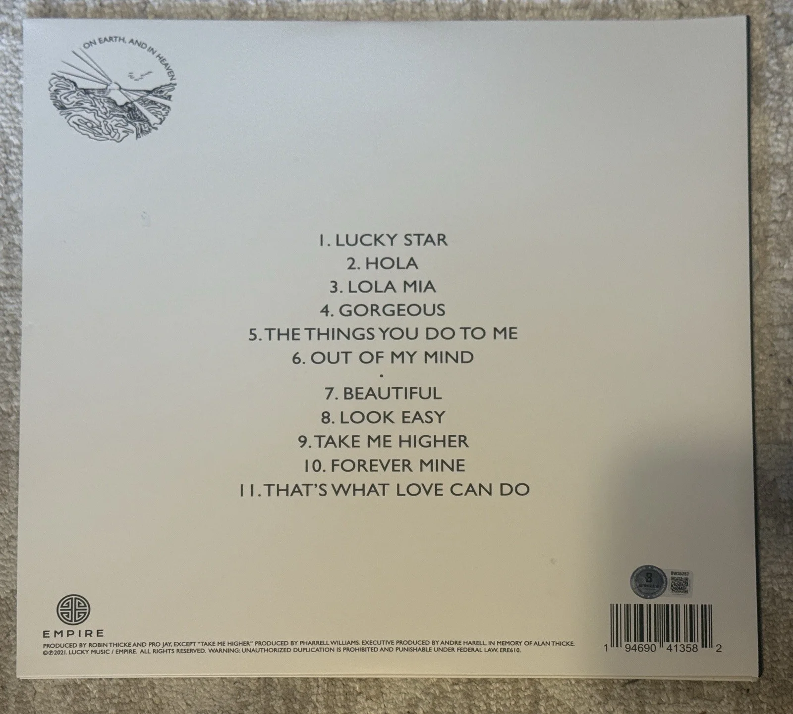 ROBIN THICKE SIGNED ON EARTH AND IN HEAVEN VINYL LP - BECKETT COA, изображение 2