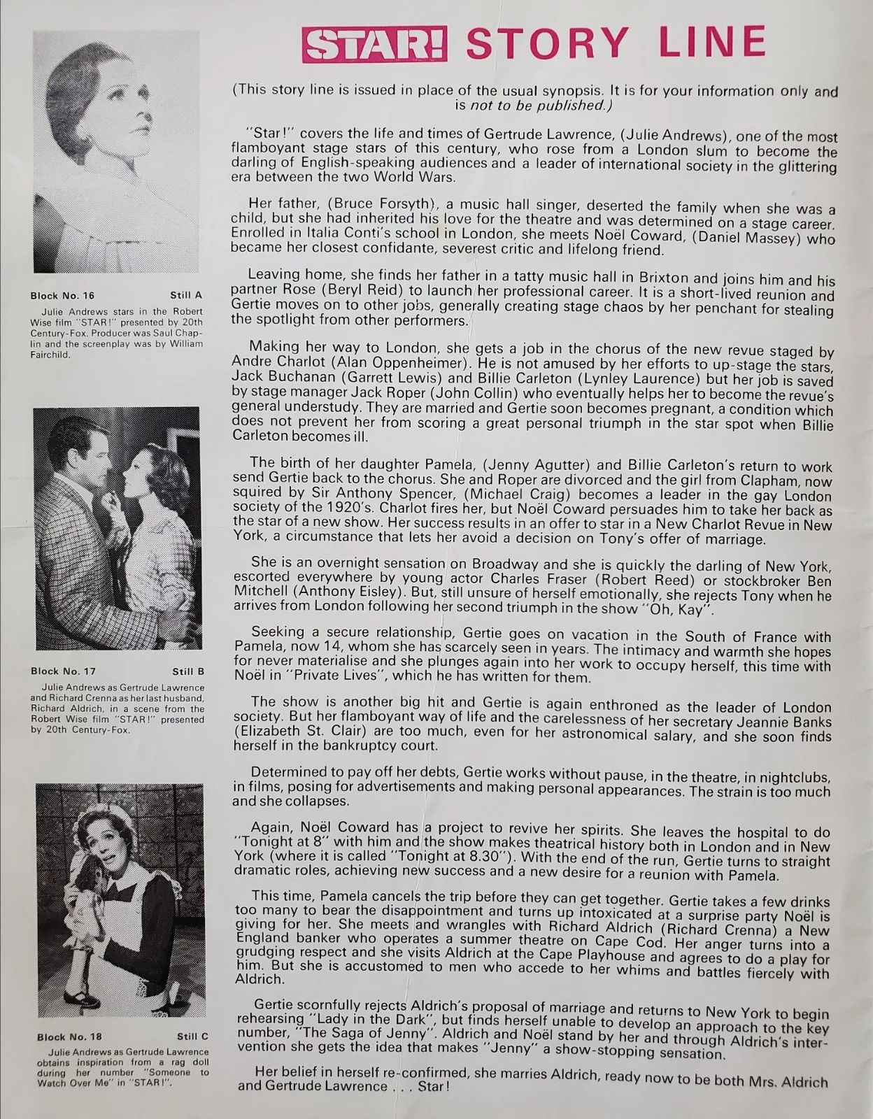 STAR! - VINTAGE ORIGINAL 1968 UK PRESSBOOK - JULIE ANDREWS - ONE SMALL CUTOUT, изображение 2