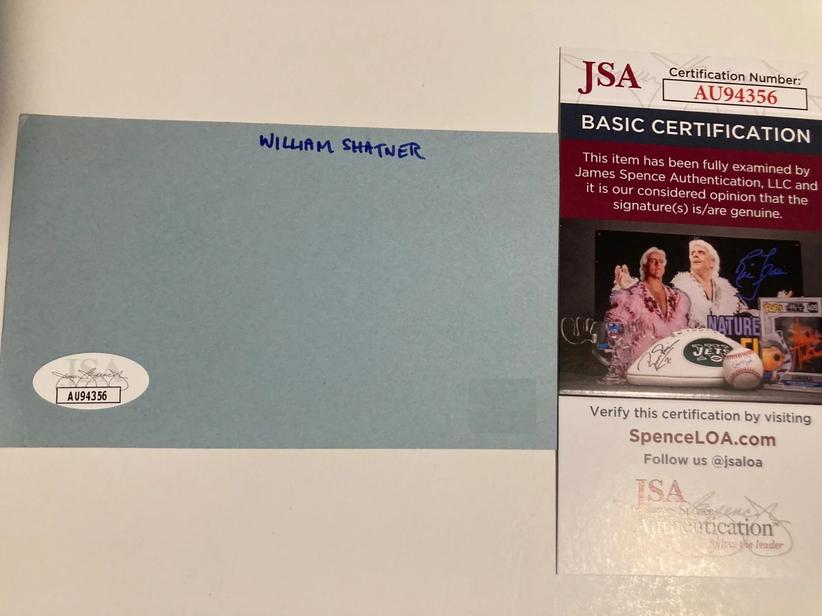 WILLIAM SHATNER — WILLIAM SHATNER signed 3x5 card "STAR TREK", "BOSTON LEGAL" JSA#AU94356, изображение 2