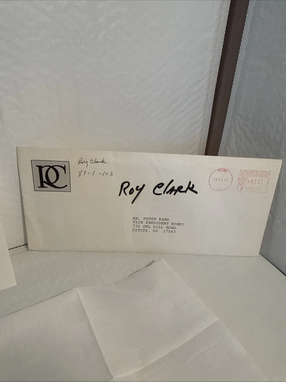 Roy Clark — Roy Clark Monogrammed Handkerchief with letter of authenticity, image 4