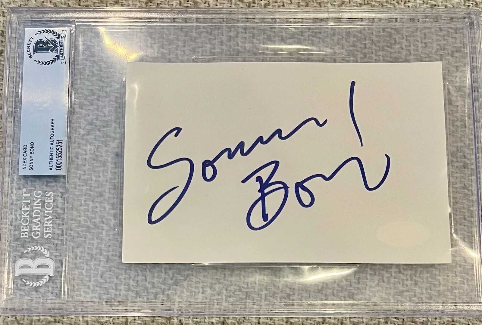 Sonny Bono — Sonny Bono Singer & US Congress SIGNED Cut Large/Bold Autograph Beckett RIP 1998