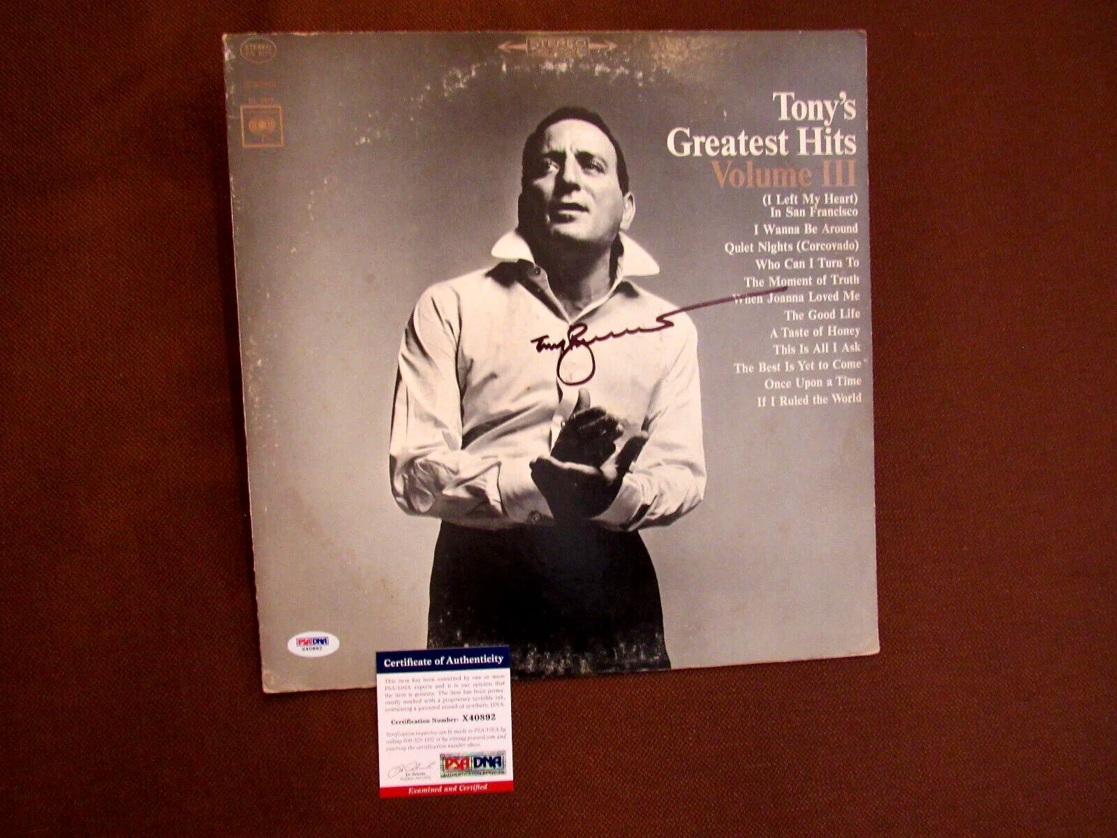 TONY BENNETT SINGER ENTERTAINER SIGNED AUTO VINTAGE GREATEST HITS III ALBUM PSA, image 3