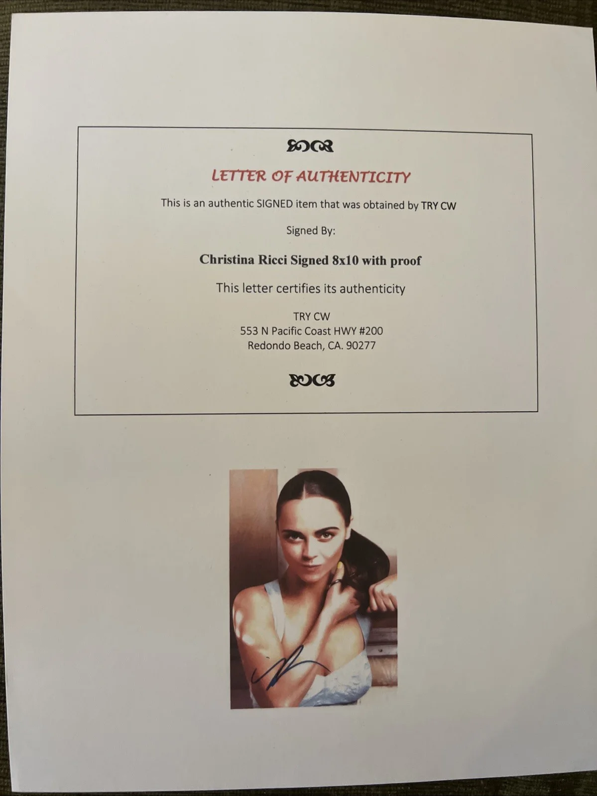 Christina Ricci Signed 8x10 Photo Original COA And Photo Signed Verification, image 4