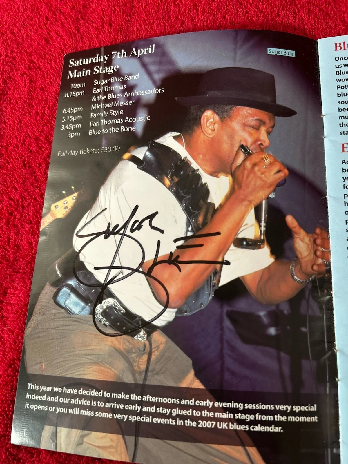 Signed Tommy Castro & Sugar Blue 2007 UK Burnley National Blues Festival program, изображение 2