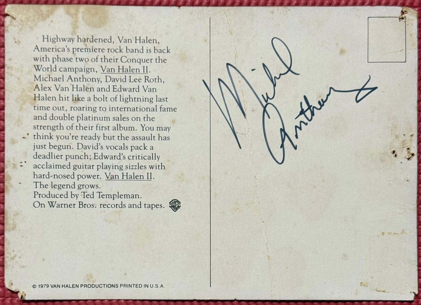 REAL signed VAN HALEN x 3 autographed PROMO VH II CARD 5"x7" Epperson, image 3