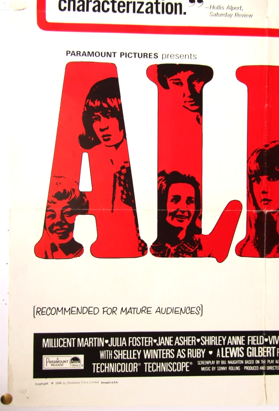 Original Alfie USA One Sheet Film Poster 1966 Michael Caine, изображение 5