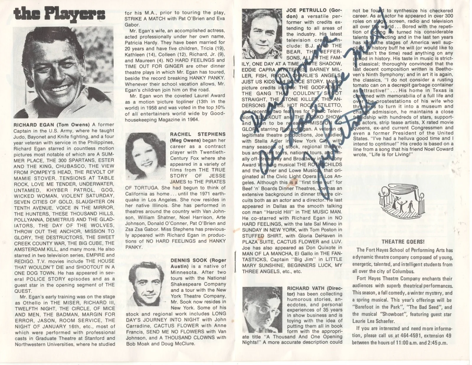 Richard Egan — Richard Egan Autographed Theater Program Joe Petrullo Autograph 1979, image 2