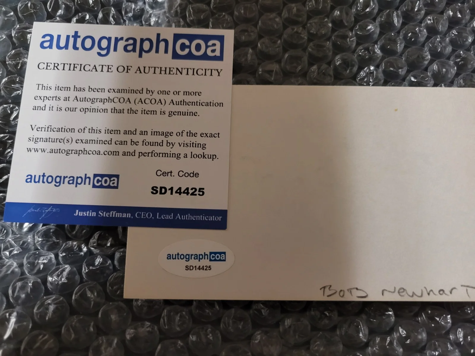 bob newhart — Comedian Bob Newhart Signed Autographed Card 4x6 In Size With Inscription ACOA, image 2