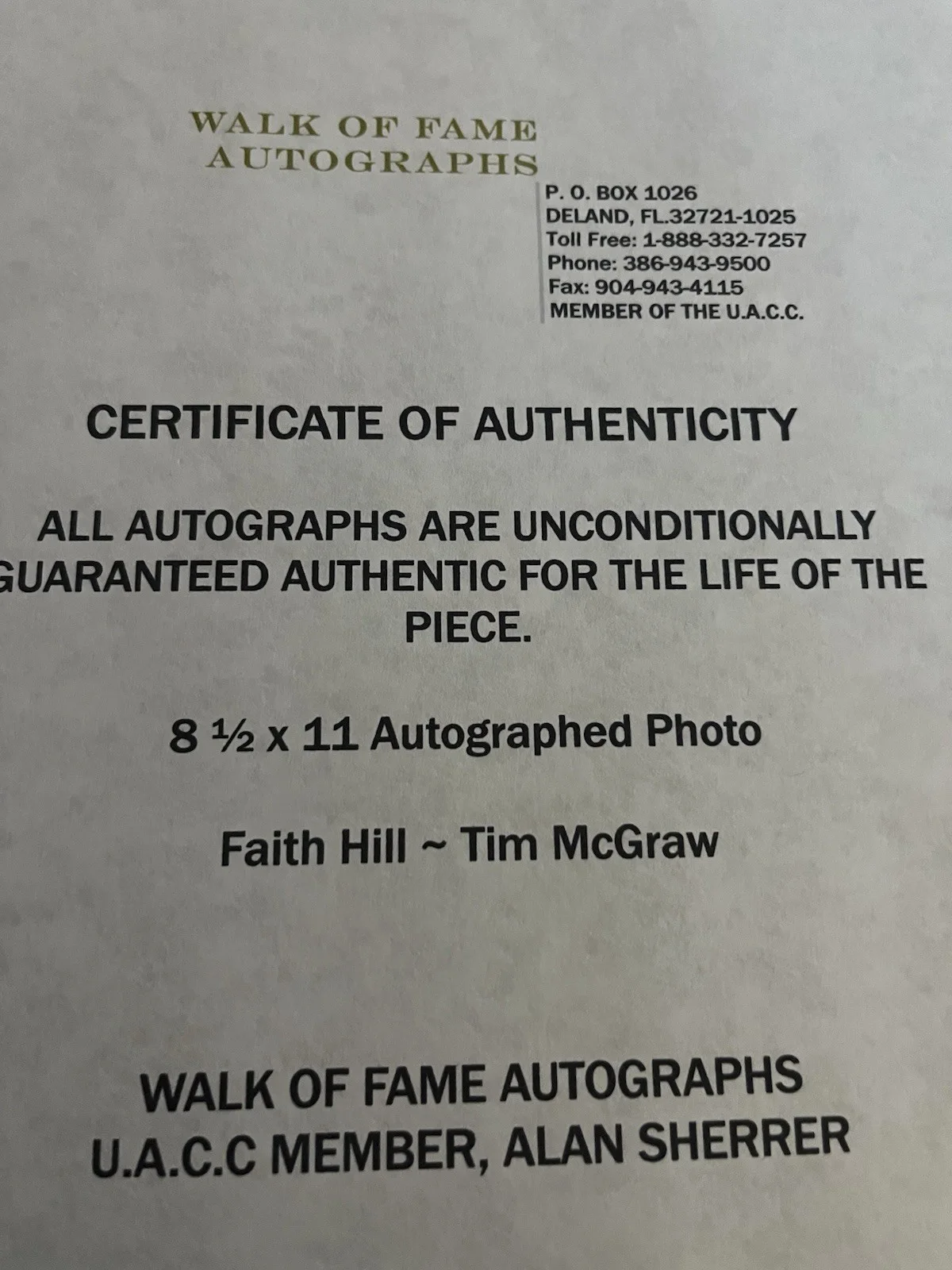 Tim McGraw / Faith Hill original autographed 8x10 with unconditional COA, image 2