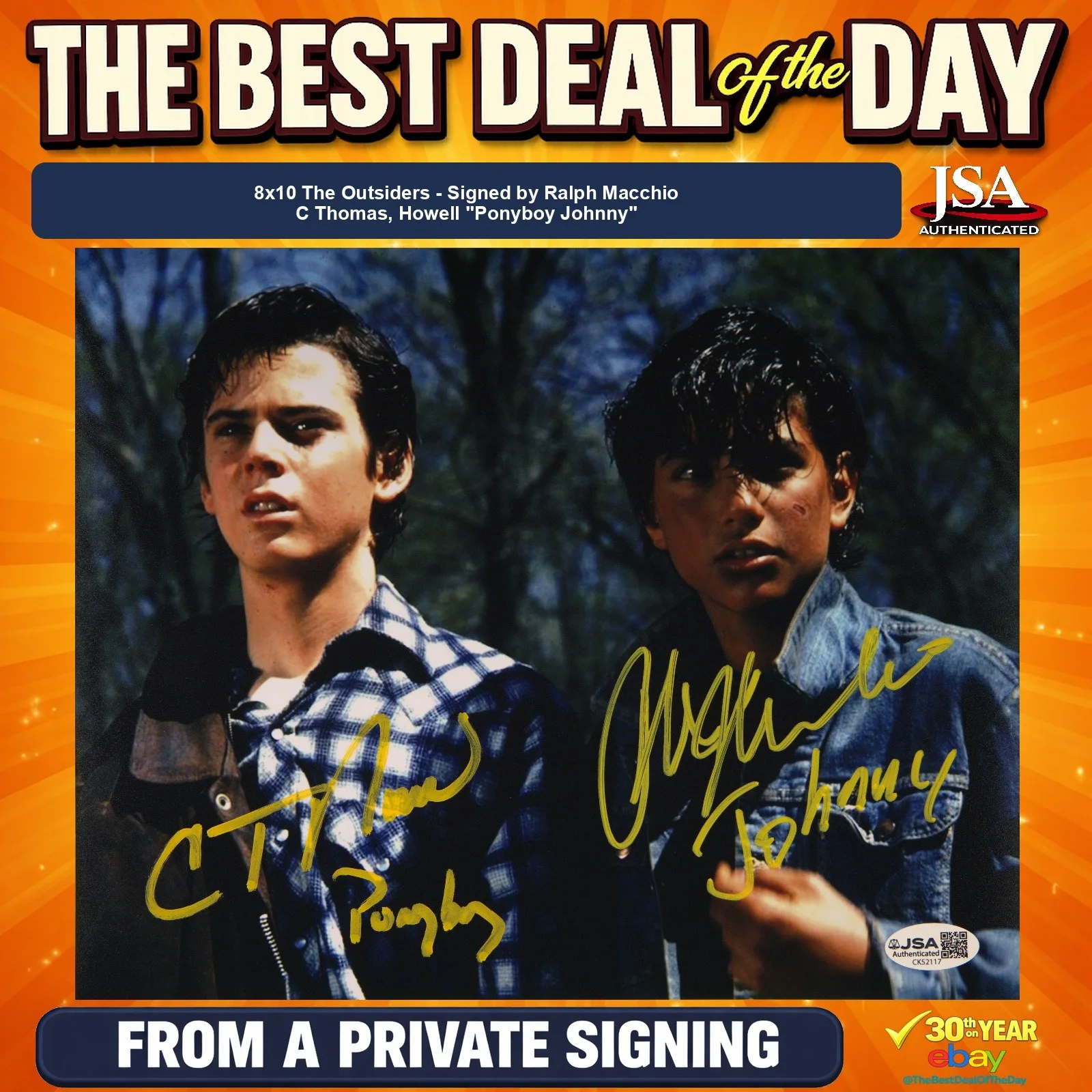 Ralph Macchio & C. Thomas Howell — Ralph Macchio & C. Thomas Howell Signed 8x10 Photo as Ponyboy & Johnny JSA...