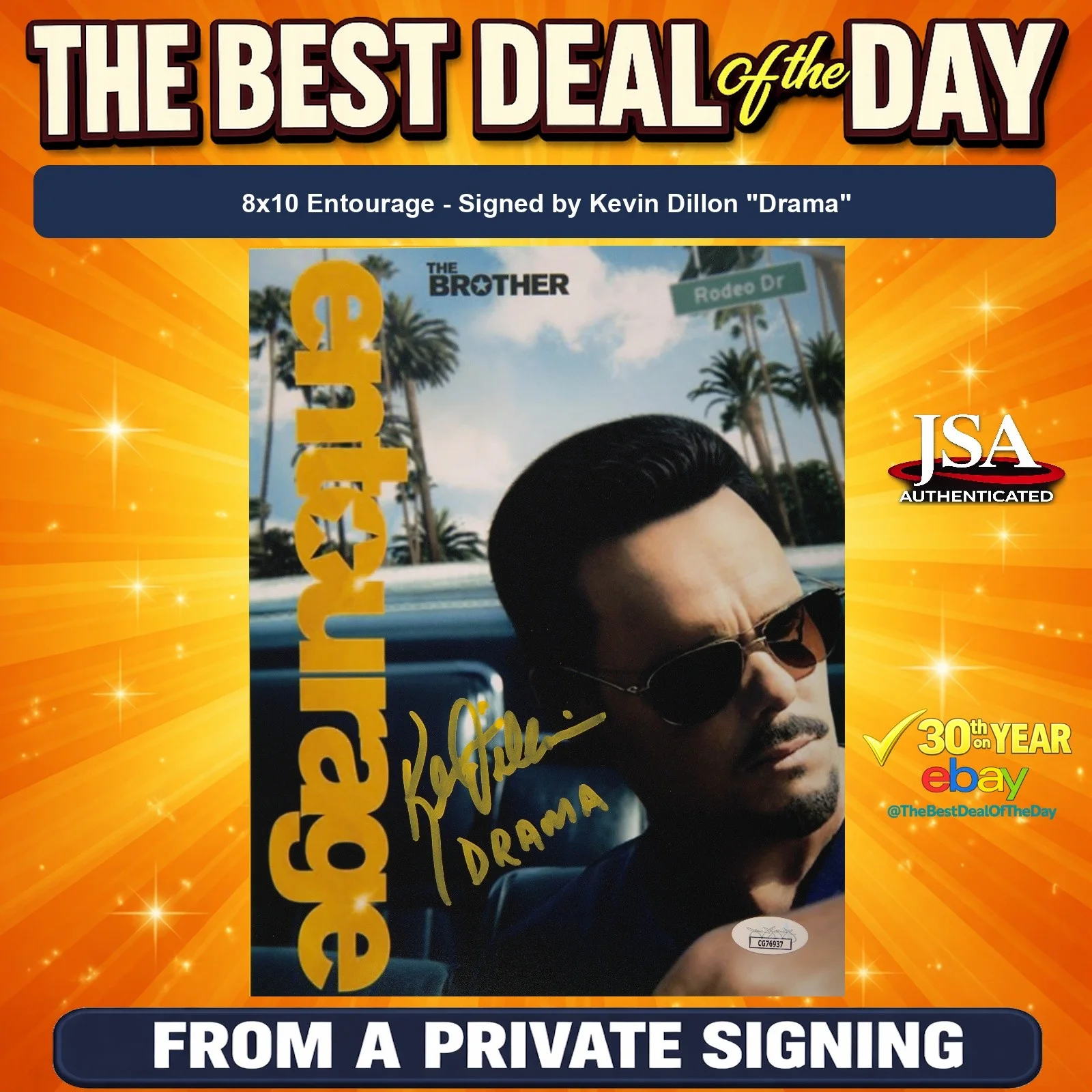 Kevin Dillon — Kevin Dillon Signed 8x10 Photo as Drama from Entourage JSA Private Signing