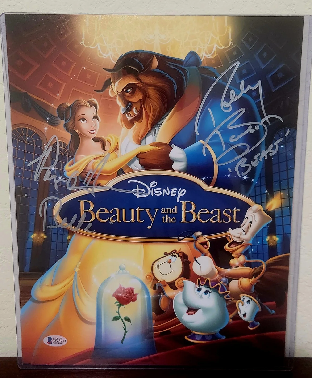 Paige O'Hara, Robby Benson — Signed PAIGE O'HARA & ROBBY BENSON 11X14 Disney Beauty & the Beast Autograph BAS