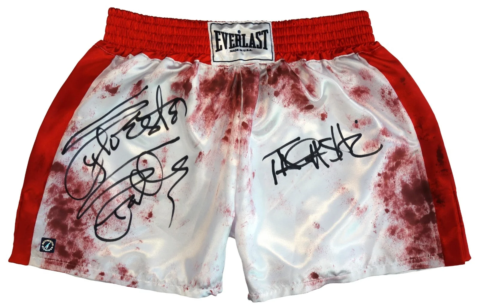 Sylvester Stallone Talia Shire — Sylvester Stallone & Talia Shire Autographed ROCKY Blood Trunks ASI Proof