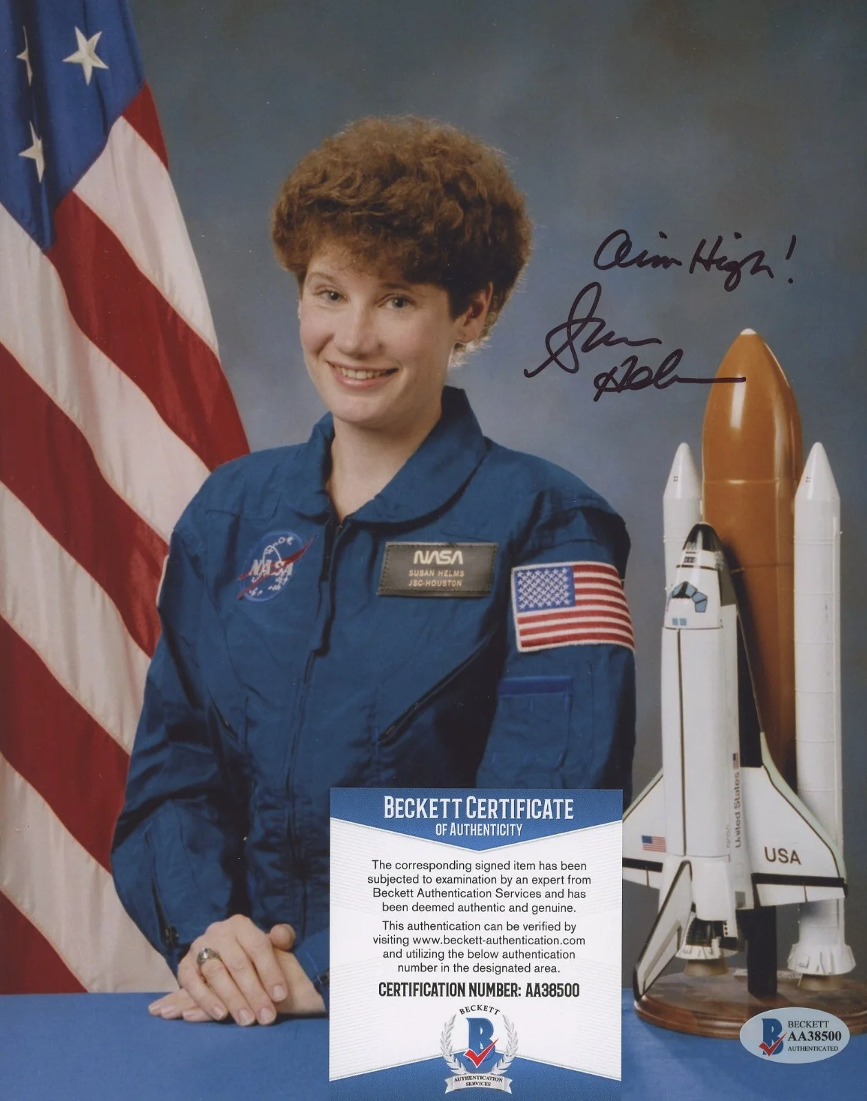 Susan Helms — Susan Helms Signed 8x10 Photo Inscribed "Aim High!" (Beckett), image 2