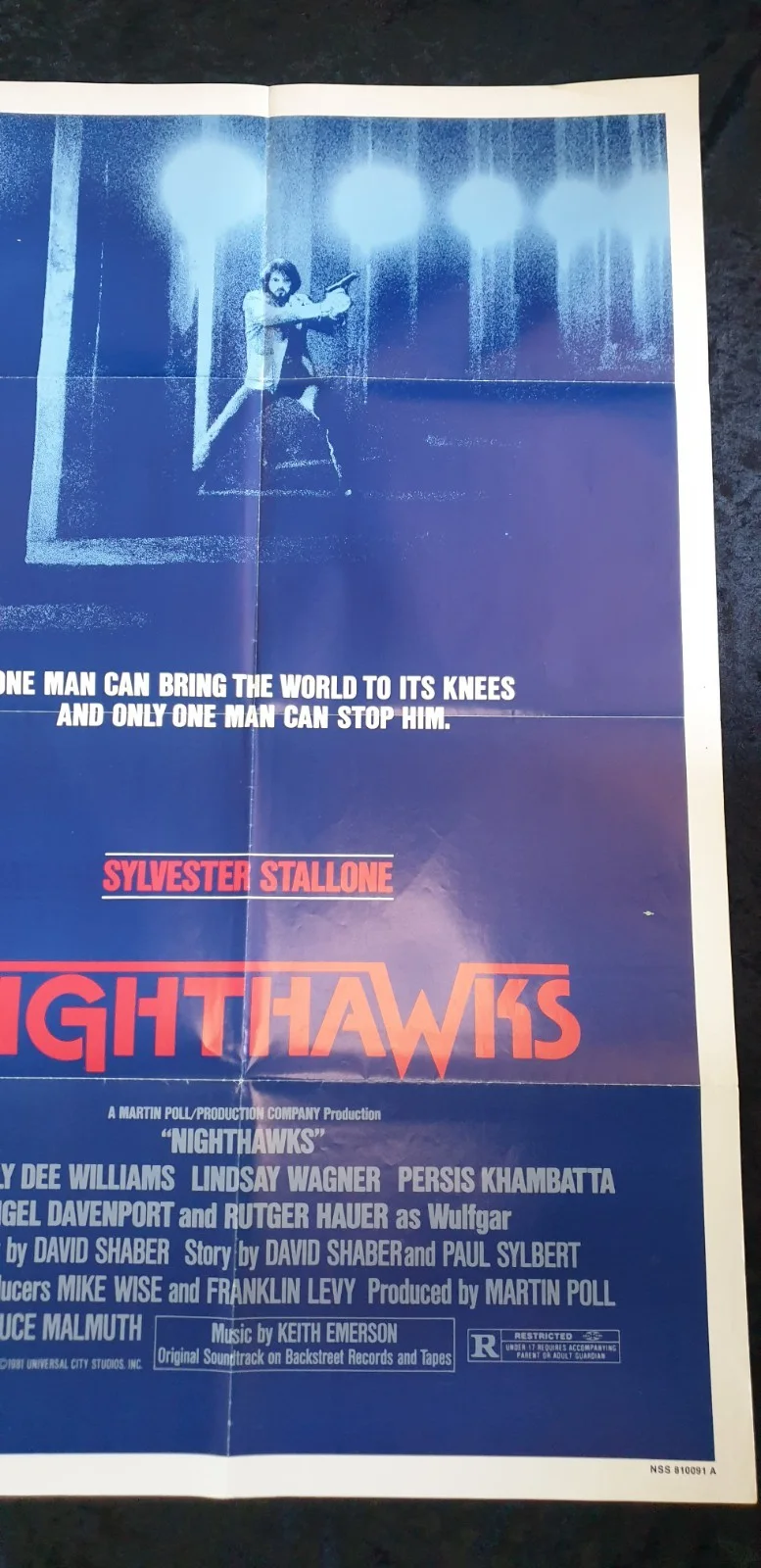 NIGHTHAWKS (1981) ORIGINAL US ONE SHEET MOVIE POSTER – SYLVESTER STALLONE – FOLD, image 3