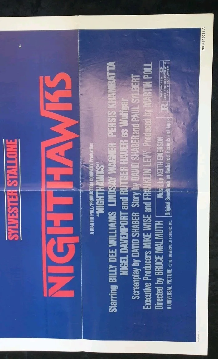 NIGHTHAWKS (1981) ORIGINAL US ONE SHEET MOVIE POSTER – SYLVESTER STALLONE – FOLD, image 4