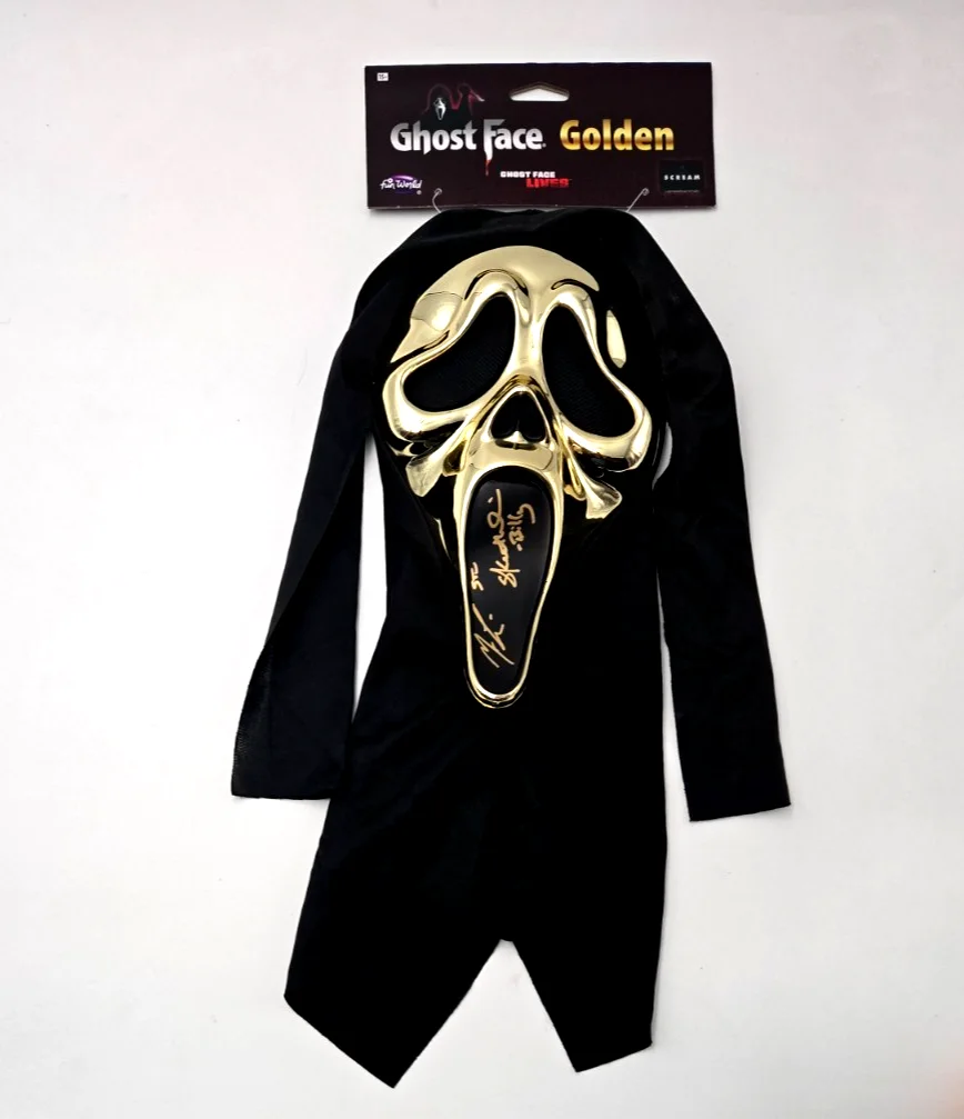 Matthew Lillard, Skeet Ulrich — Ghostface Signed Mask Scream Matthew Lillard Skeet Ulrich Golden Chrome Beckett