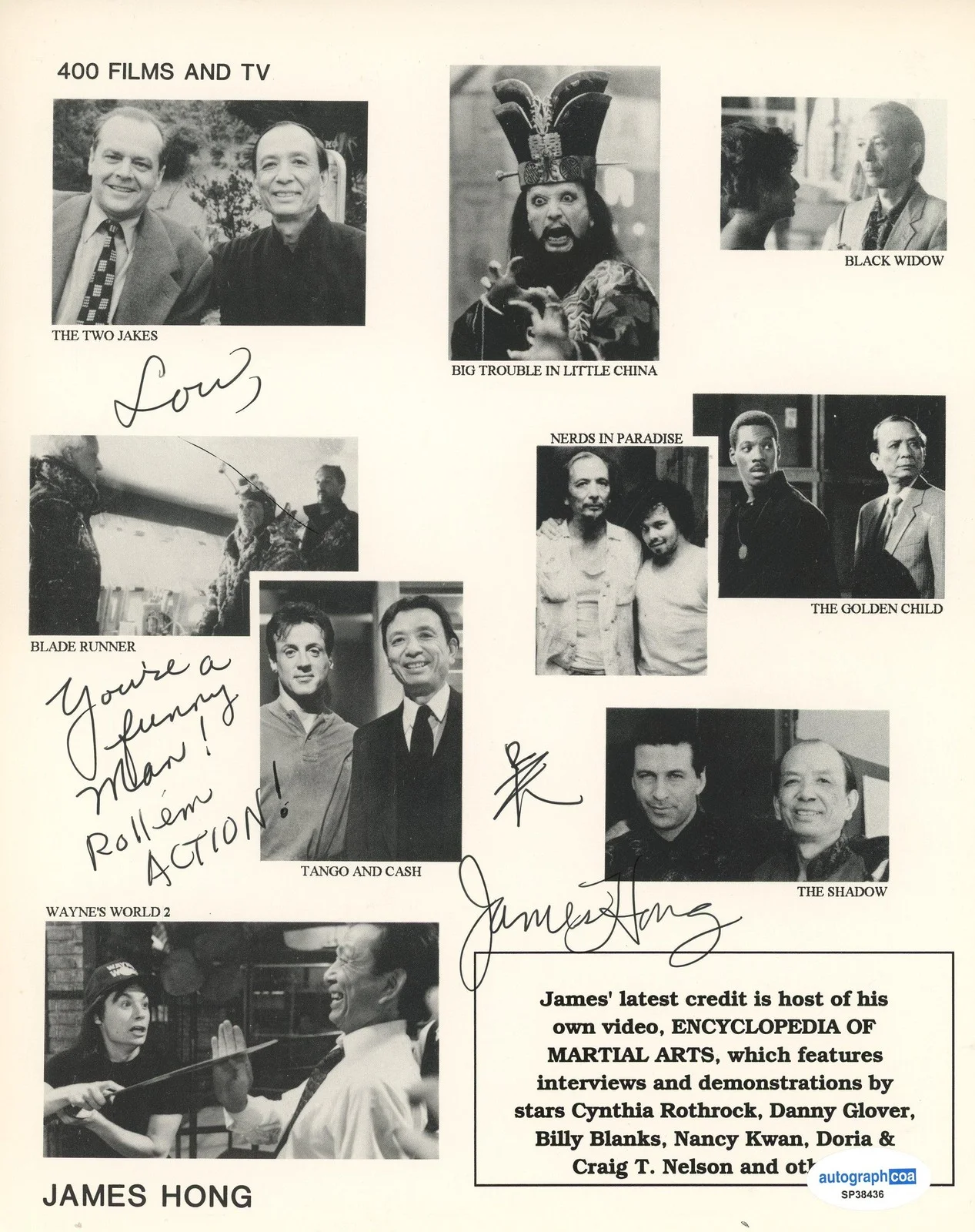 James Hong — James Hong "Big Trouble in Little China" AUTOGRAPH Signed 8x10 Photo 'To Lou', изображение 2