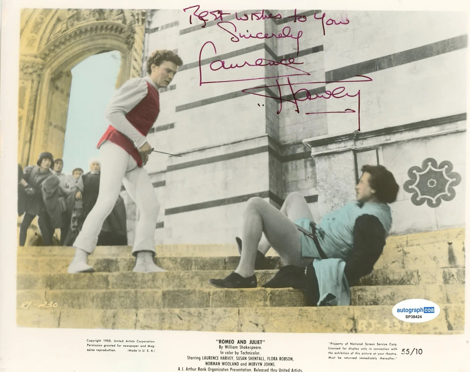 Laurence Harvey — Laurence Harvey "Romeo and Juliet" AUTOGRAPH Signed 8x10 Photo ACOA, image 2
