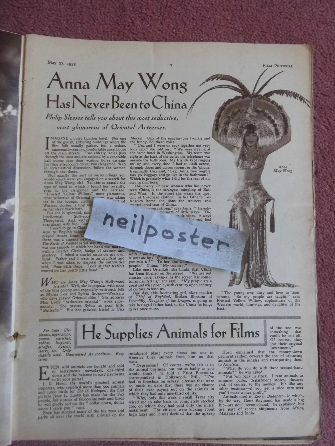 ANNA MAY WONG in scarce 1933 UK mag FILM PICTORIAL, изображение 3