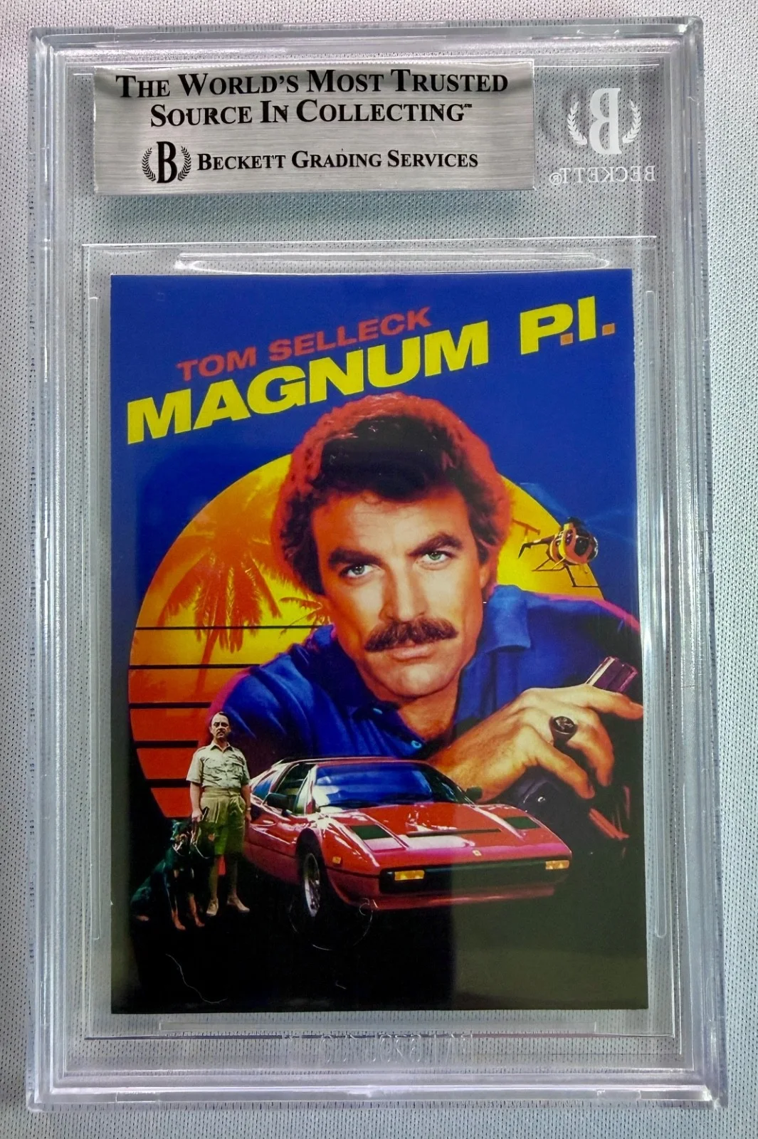 Tom Selleck — Tom Sellick Magnum PI Signed Custom Cut Auto CARD BAS Beckett Slabbed, image 2