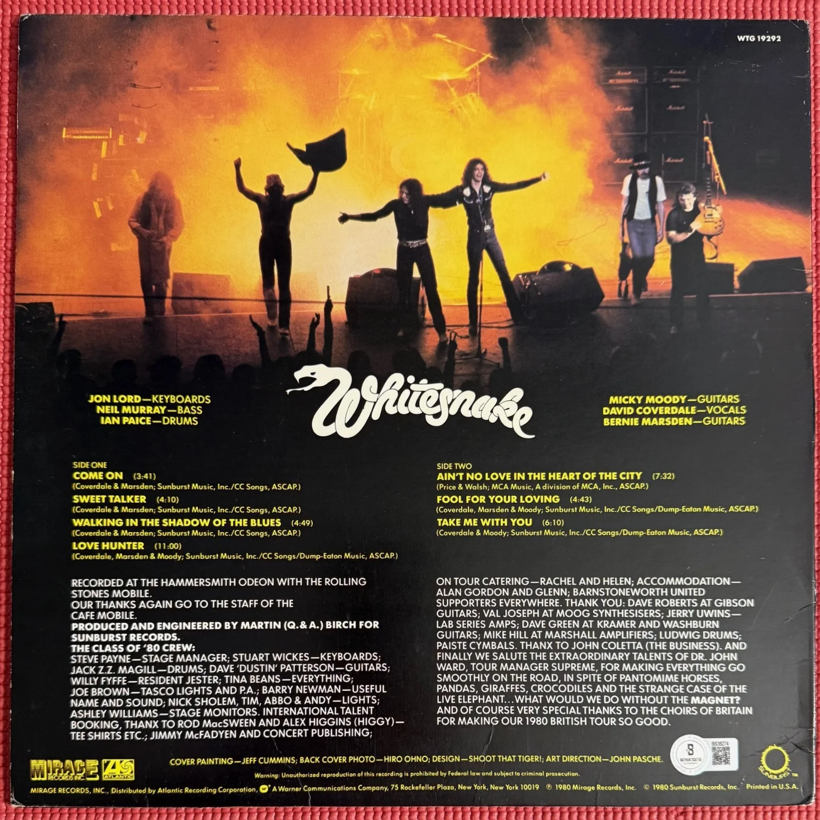 BECKETT signed WHITESNAKE auto by 3 "LIVE IN THE HEART OF THE CITY" Deep Purple, изображение 5