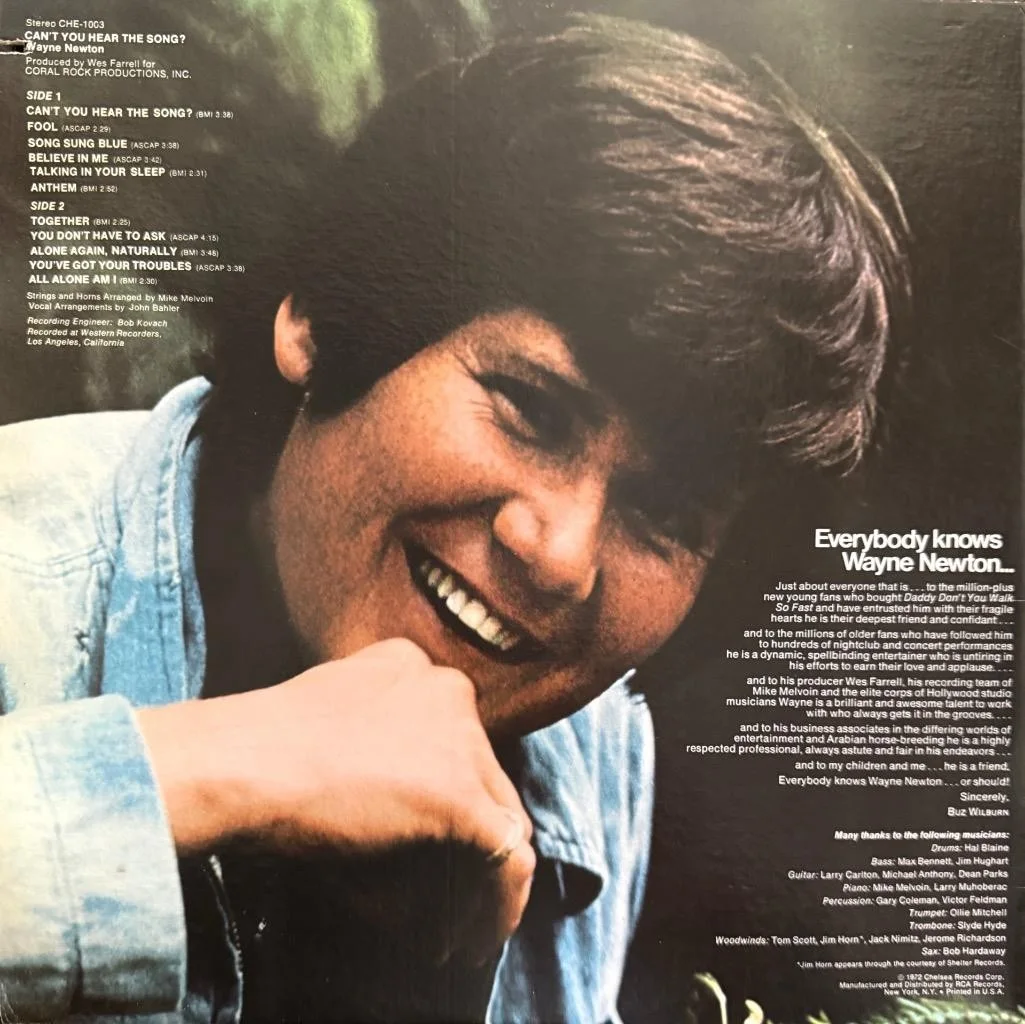 WAYNE NEWTON HAND SIGNED LP ALBUM "CAN'T YOU HEAR THE SONG", изображение 2