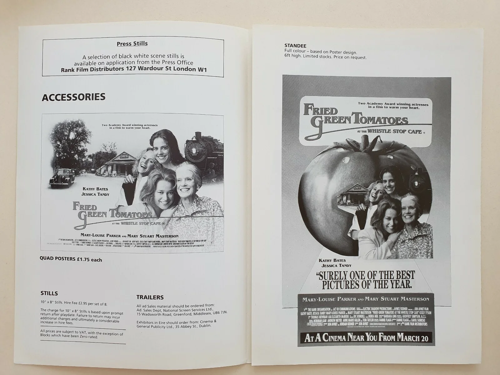 FRIED GREEN TOMATOES - ORIGINAL UK PRESSBOOK & SYNOPSIS BOOKLET - KATHY BATES, изображение 4