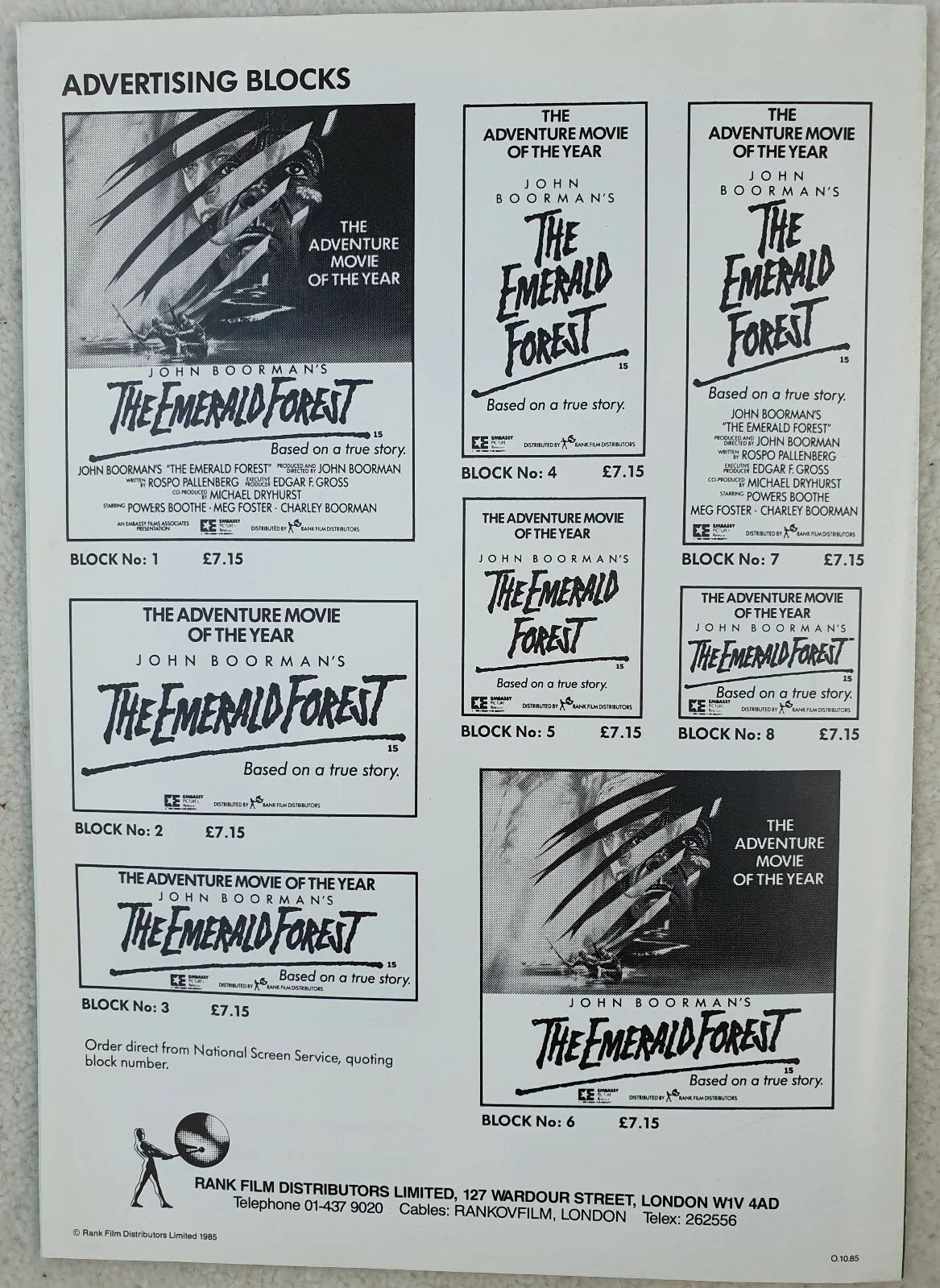 EMERALD FOREST ORIGINAL 1985 UK PRESSBOOK & SYNOPSIS SHEET John Charley Boorman, изображение 4