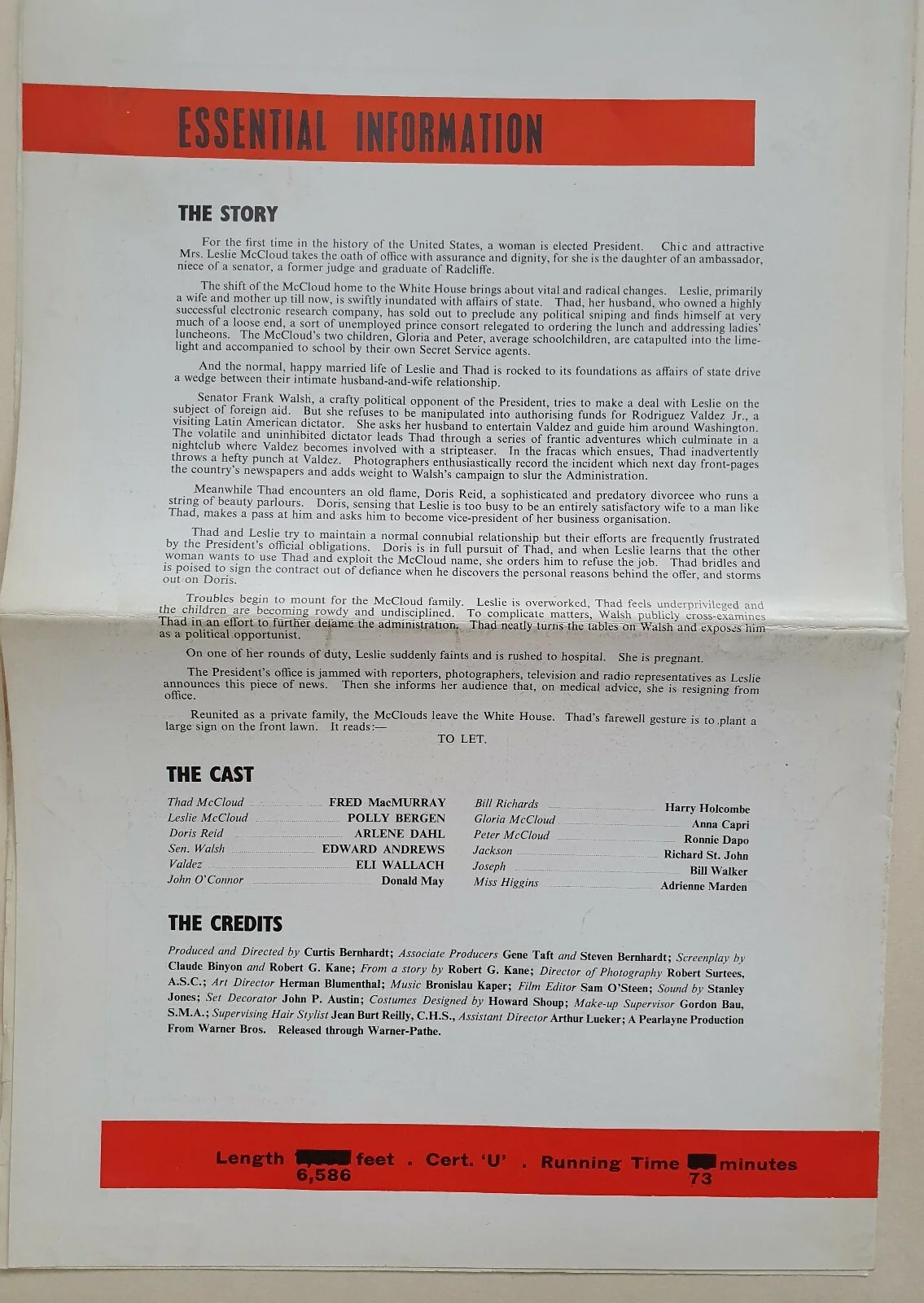 KISSES FOR MY PRESIDENT - VINTAGE UK PRESSBOOK - FRED McMURRAY, ARLENE DAHL 1964, изображение 4