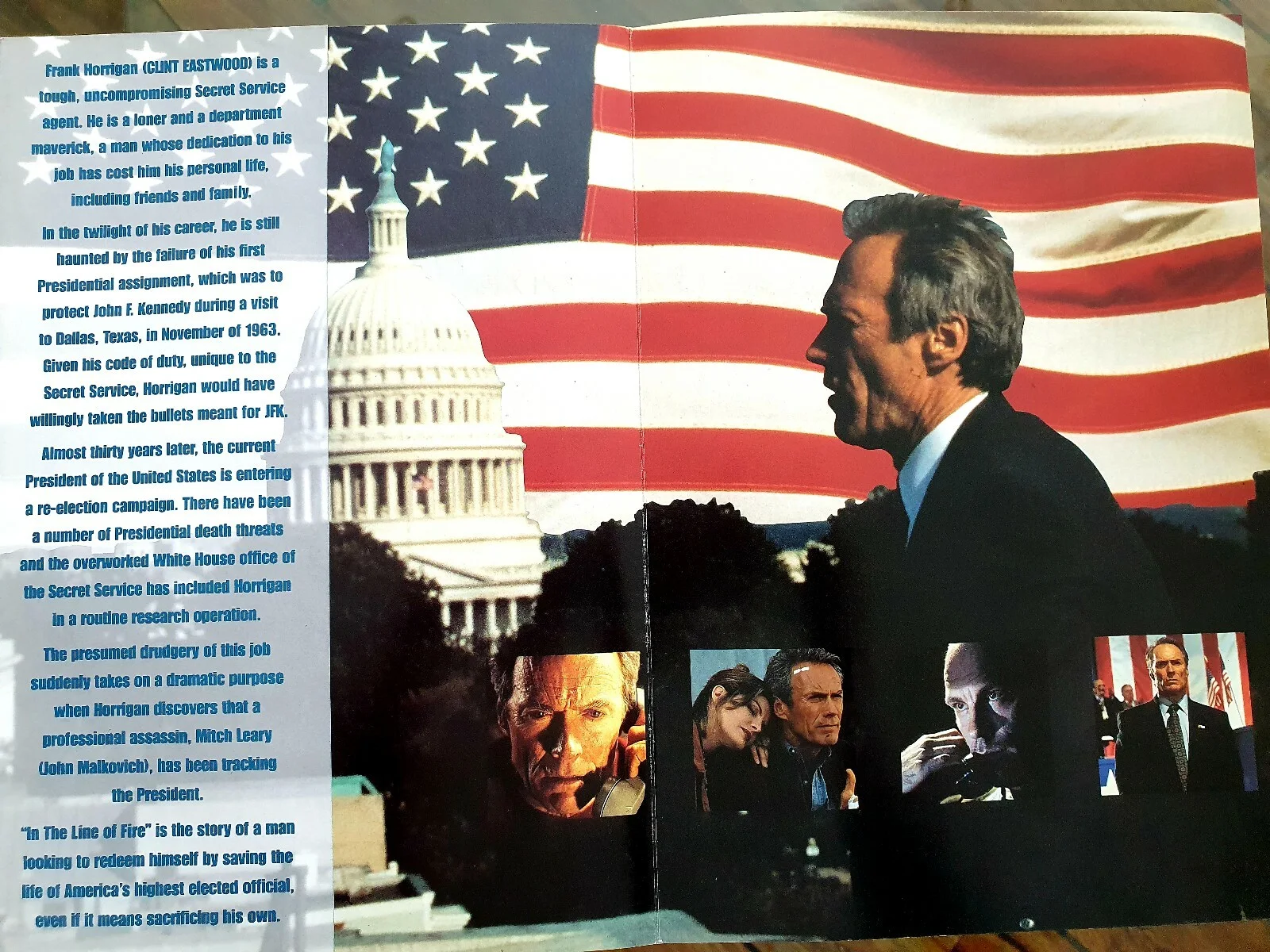 IN THE LINE OF FIRE - HIGH QUALITY ORIGINAL SYNOPSIS BOOKLET CARD CLINT EASTWOOD, изображение 3
