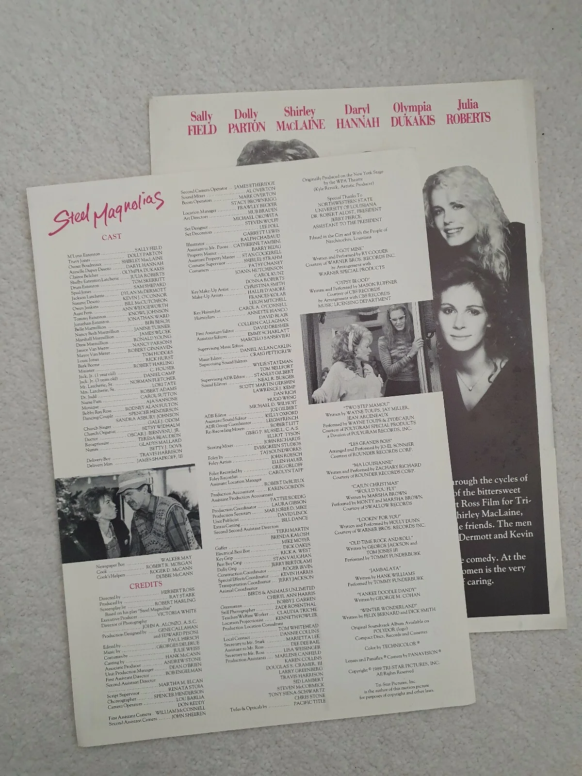 STEEL MAGNOLIAS - 2 VINTAGE SYNOPSIS SHEETS - PARTON, MACLAINE, FIELD, ROBERTS, image 2