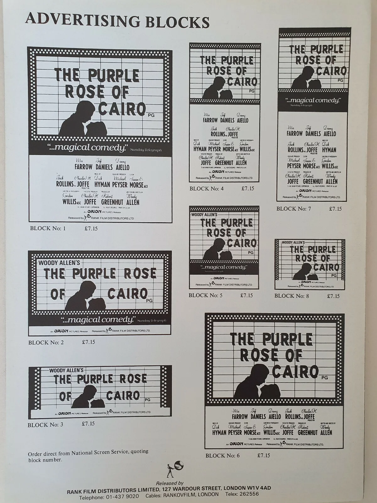 WOODY ALLEN - PURPLE ROSE OF CAIRO - VINTAGE PRESSBOOK & SYNOPSIS SHEET DANIELS, изображение 3