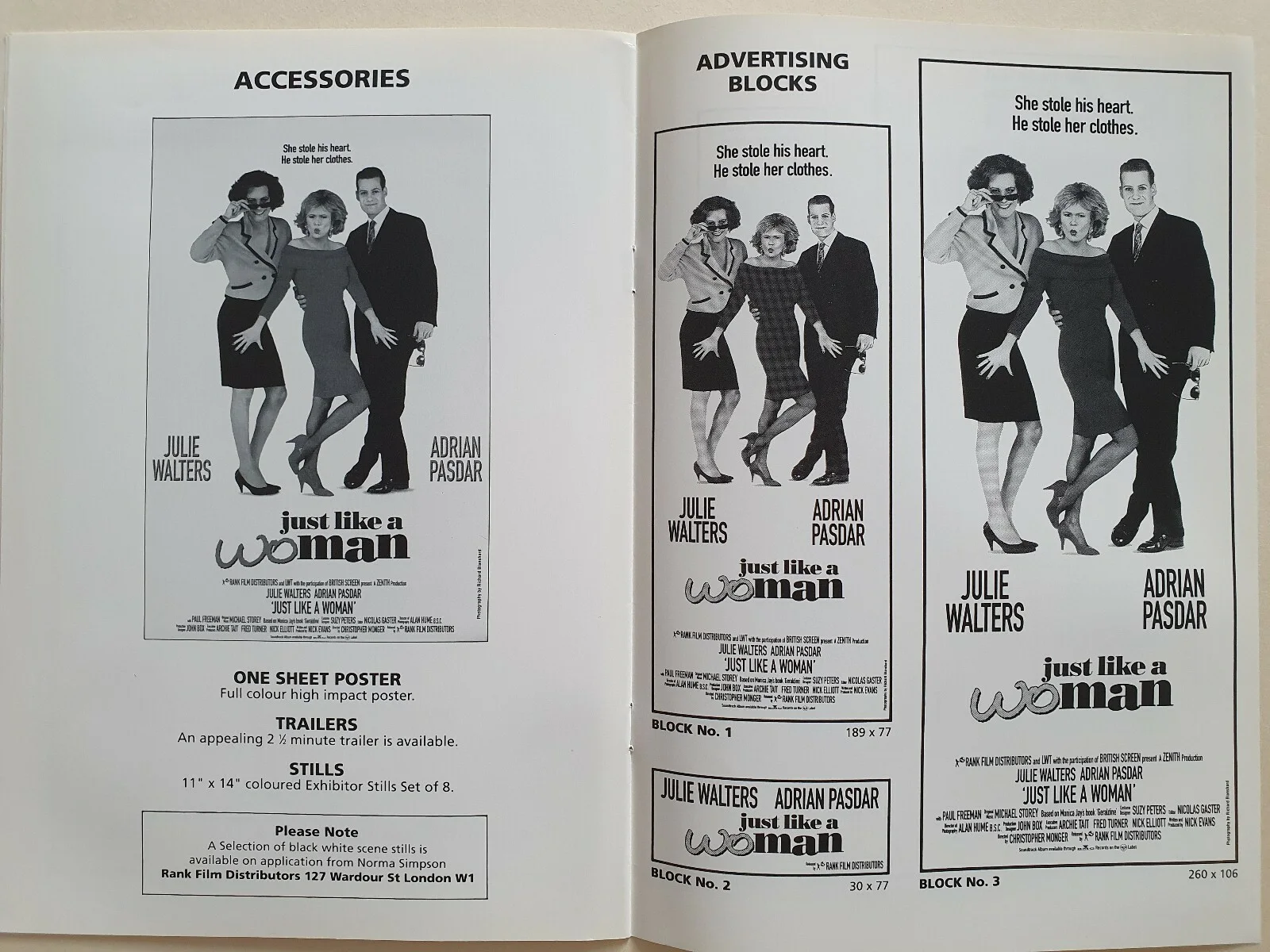 JUST LIKE A WOMAN - ORIGINAL UK PRESSBOOK & SYNOPSIS BOOKLET - JULIE WALTERS, изображение 2